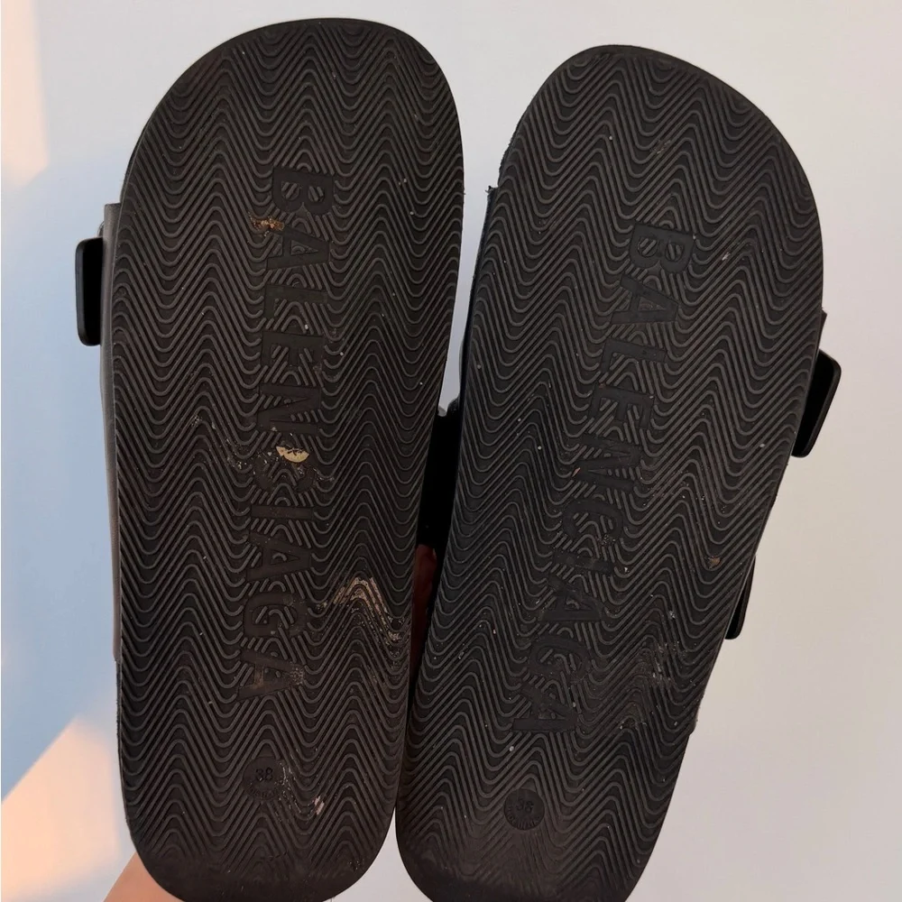 Balenciaga Black Leather Double Strap Buckle Slides - Picture 6 of 7